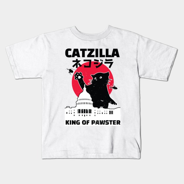 Catzilla Japanese Vintage Sunset Style Cat Kitten Lover Kids T-Shirt by elaissiiliass